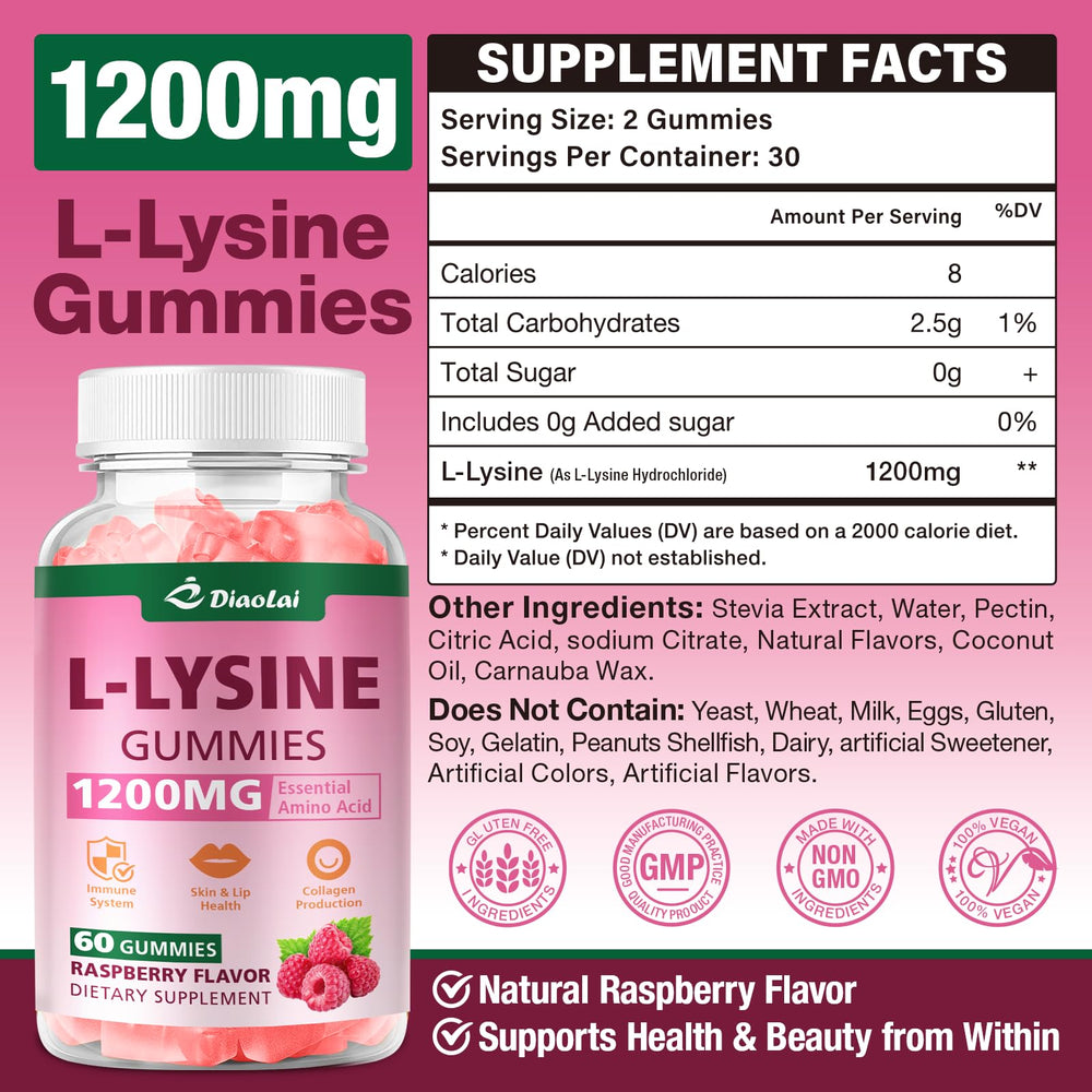 Close-up of DIAOLAI L-Lysine gummies showing chewy texture for daily use