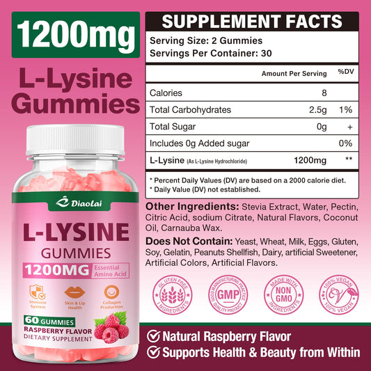 Close-up of DIAOLAI L-Lysine gummies showing chewy texture for daily use