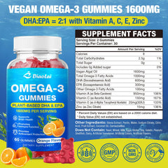 Close-up of orange DIAOLAI omega-3 gummies highlighting flavor