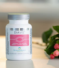 DiaVis vascular health illustration emphasizes microvascular support for vision