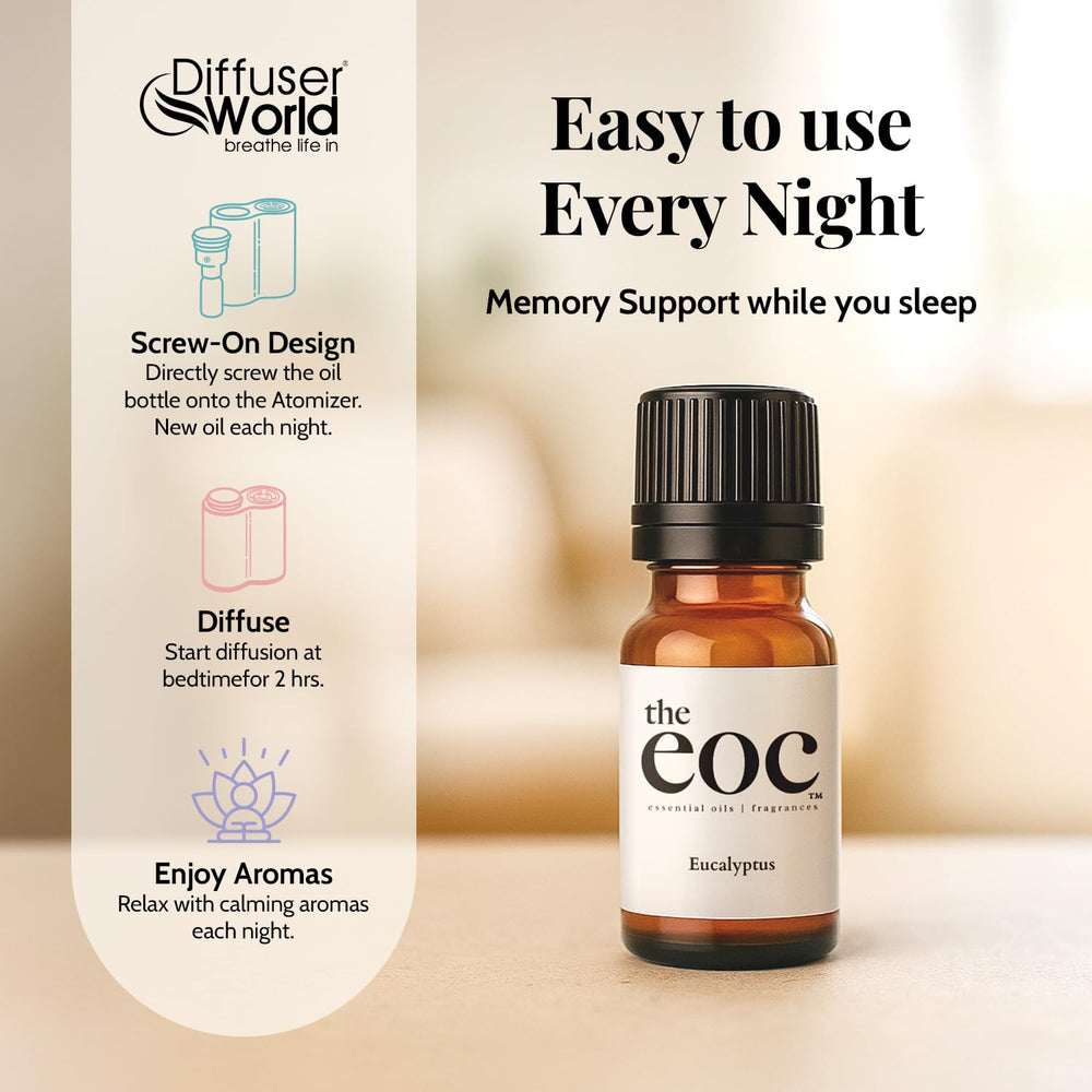 DIFFUSER WORLD eucalyptus oil bottle for cleansing diffuser experiences.