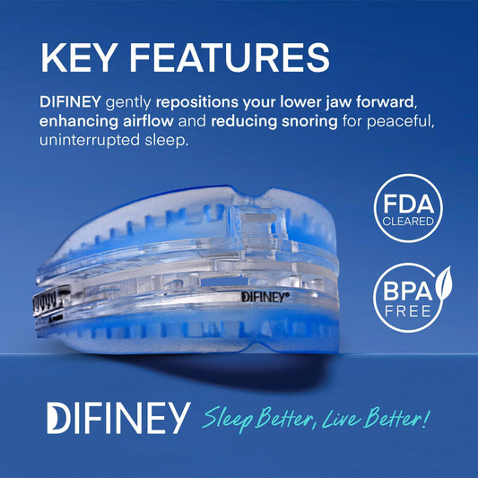 Difiney Anti Snoring Device adjustable dial demonstrates 1–6 mm customization for personalized comfort.