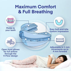 Difiney anti-snoring device in-use night promotes smoother airflow for quieter nights