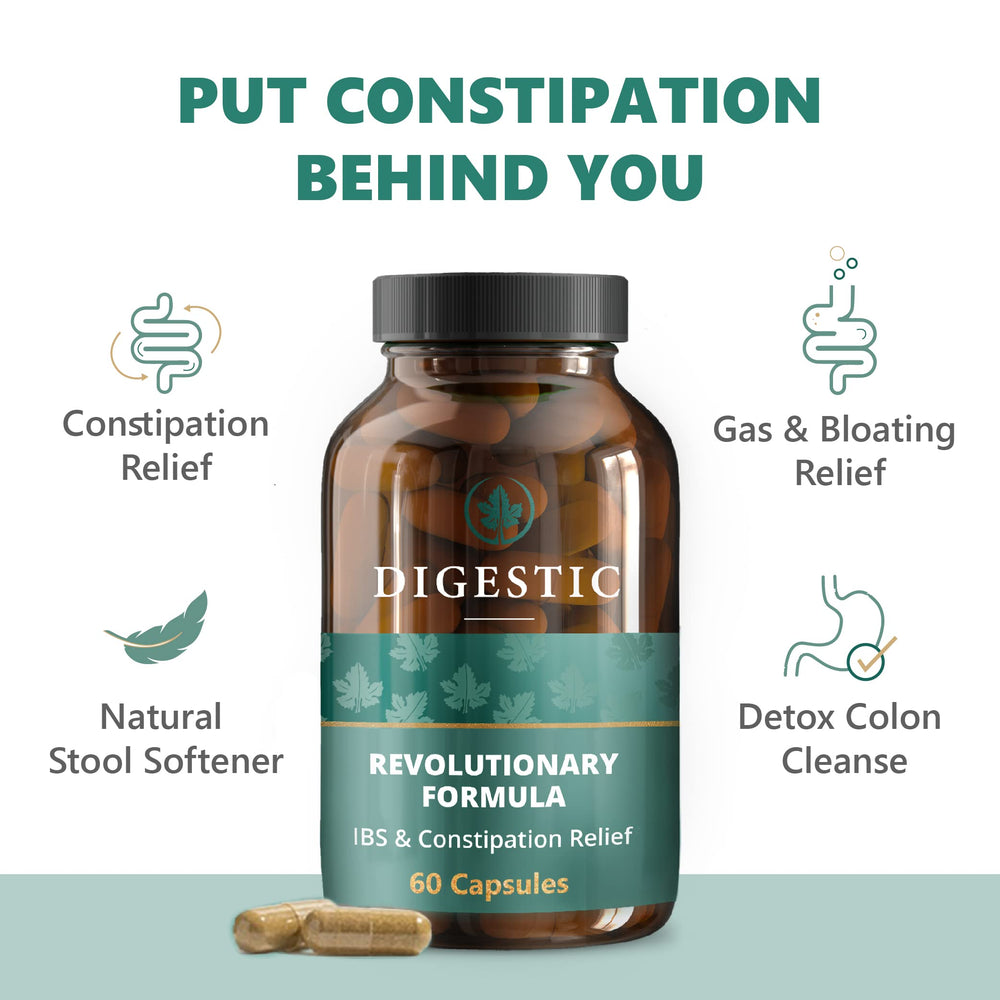 Digestic herbal blend ingredients highlight plant-based bowel comfort.