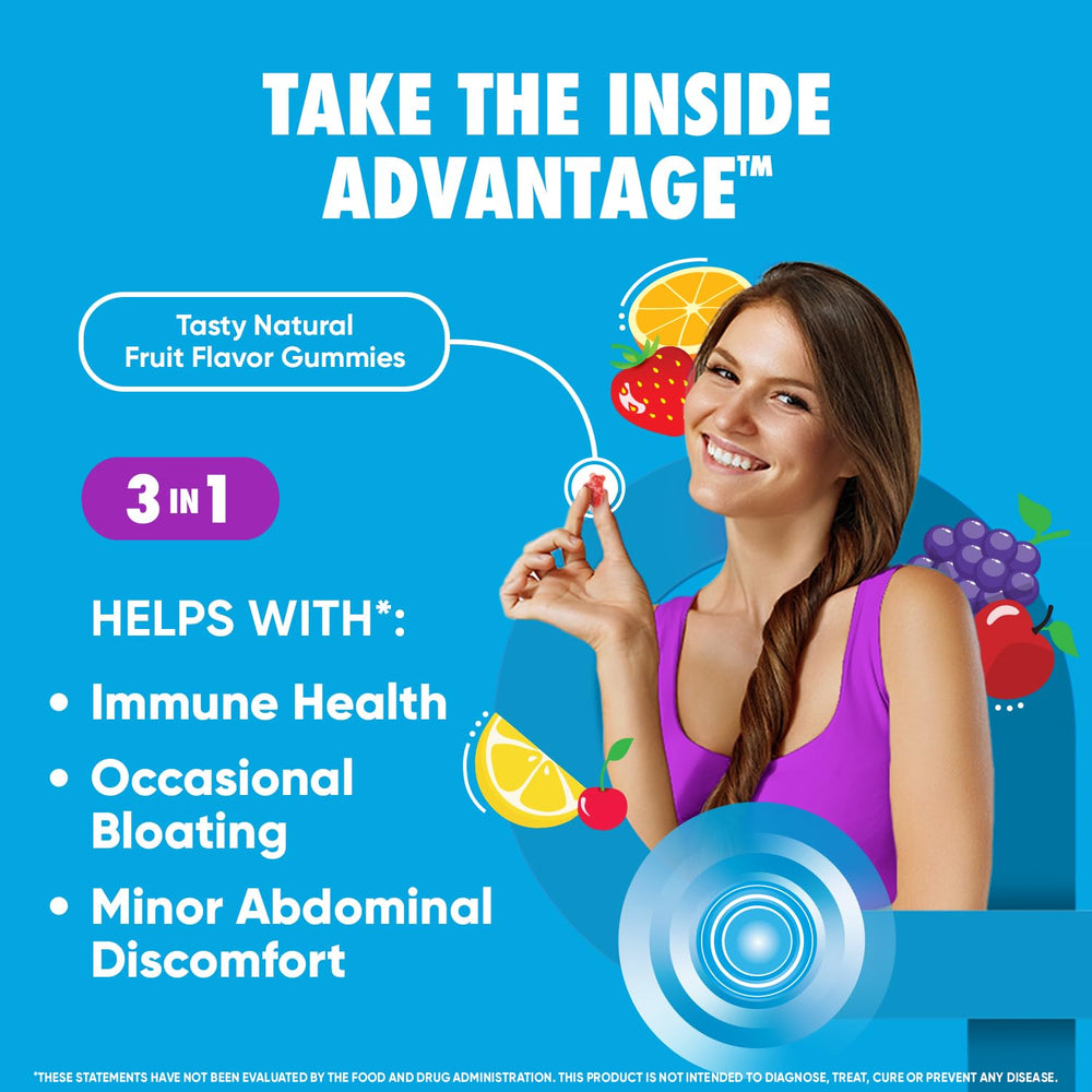 Digestive Advantage daily probiotic gummies close-up gummy texture with natural fruit flavor.