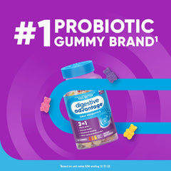Digestive Advantage daily probiotic gummies scattered on surface for quick daily use.