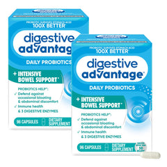 Digestive Advantage IBS Probiotics bottle label highlighting 96 capsules for gut health