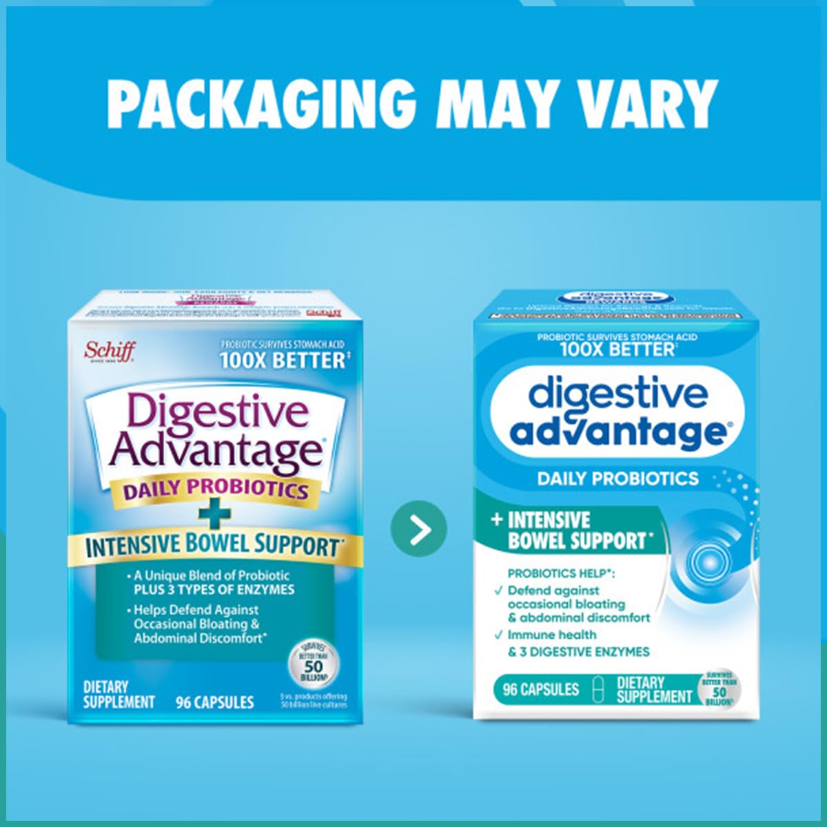Digestive Advantage product label with vegetarian and non-GMO signals