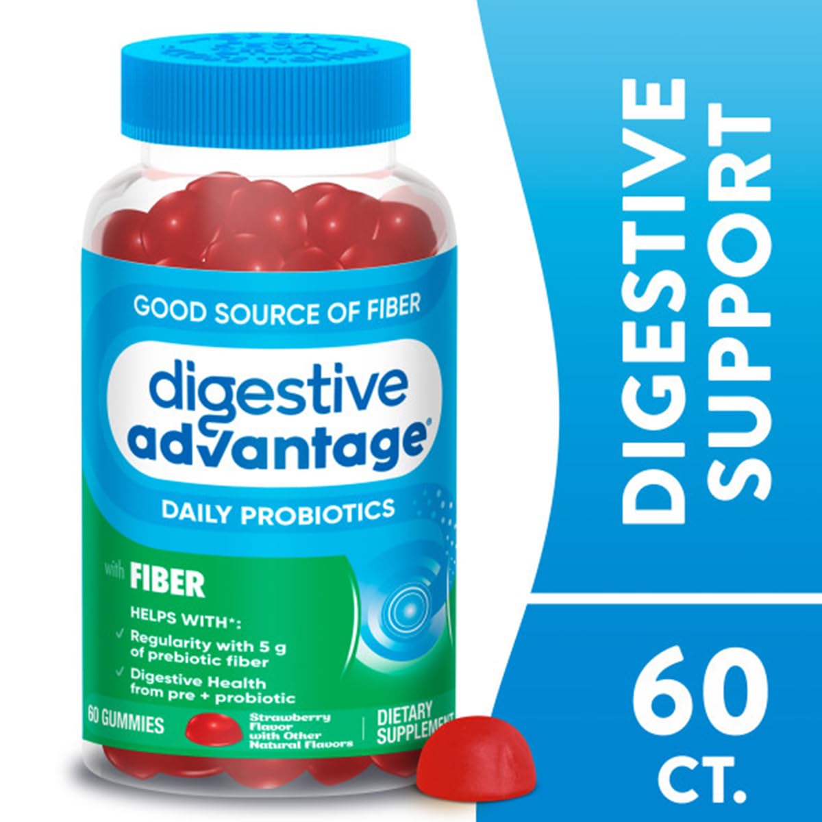 Closeup of Digestive Advantage strawberry gummies label details
