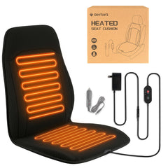 DiHTing Black Heated Seat Cushion on chair – front view shows wide heating area
