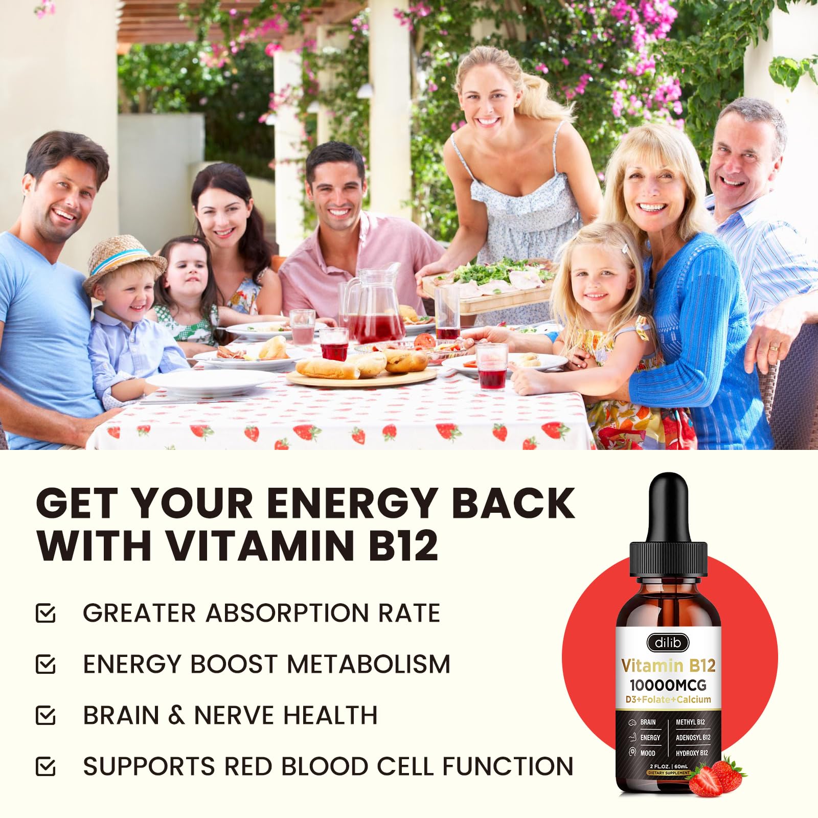 Dilib B12 liquid drops dropper for convenient sublingual application