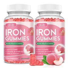 Dilib Iron Gummies bottle front shows convenient daily iron support.