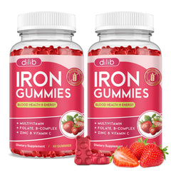 Dilib iron gummies bottle with strawberry flavor for easy daily iron support.