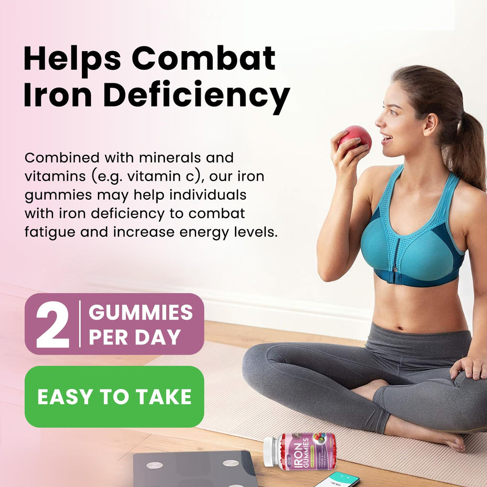 Dilib Iron Gummies vegan-friendly label indicating non-GMO and allergen-free ingredients.
