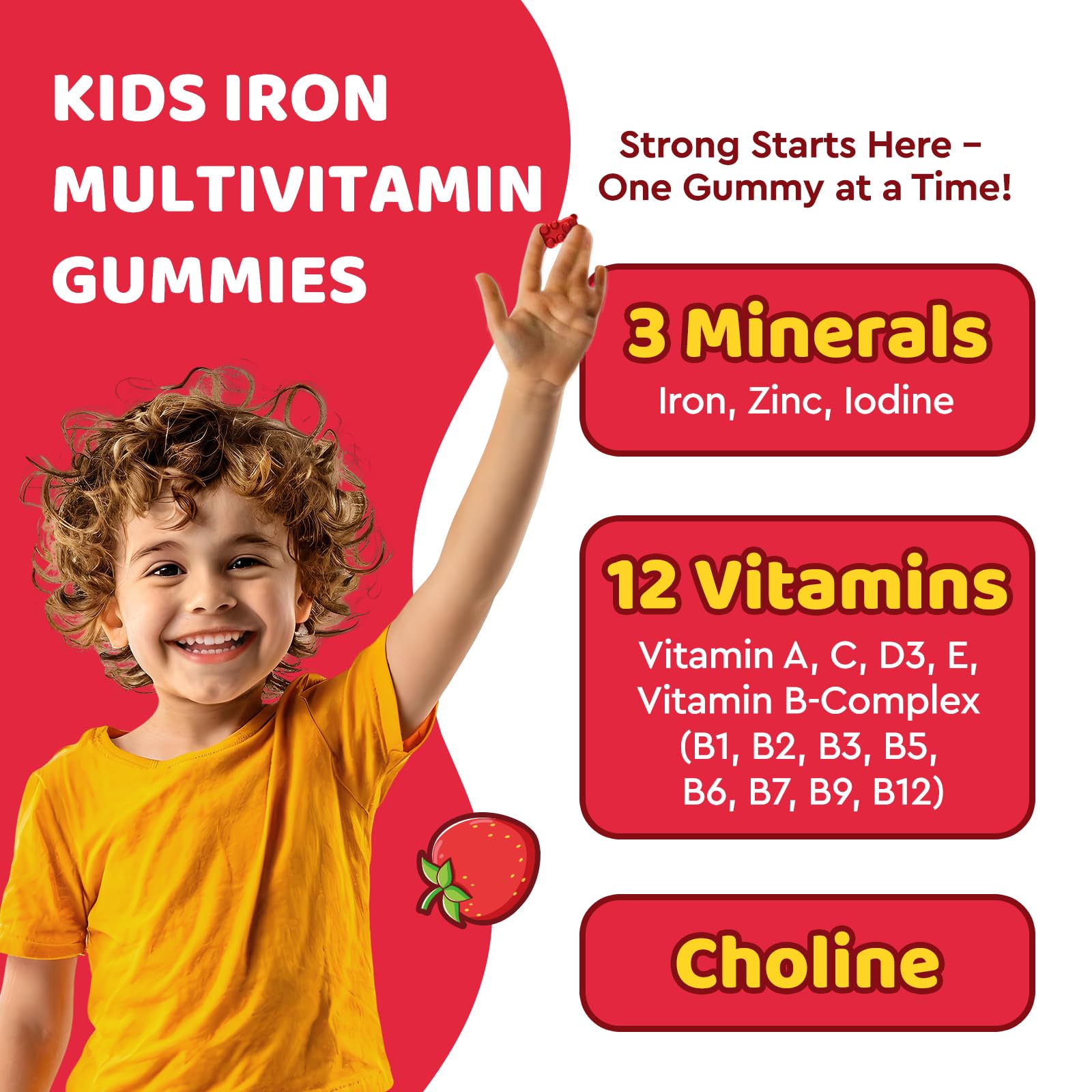 dilib Kids Strawberry Gummies – tasty iron supplement that supports energy.