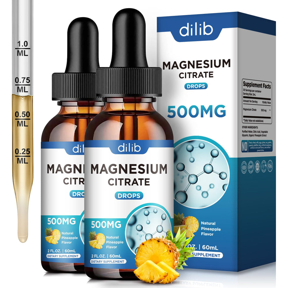 Dilib magnesium citrate liquid drops bottle for convenient daily use and quick absorption.