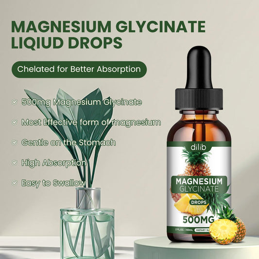 Dilib Magnesium Glycinate Drops with dropper demonstrates easy daily dosing for calm mood.