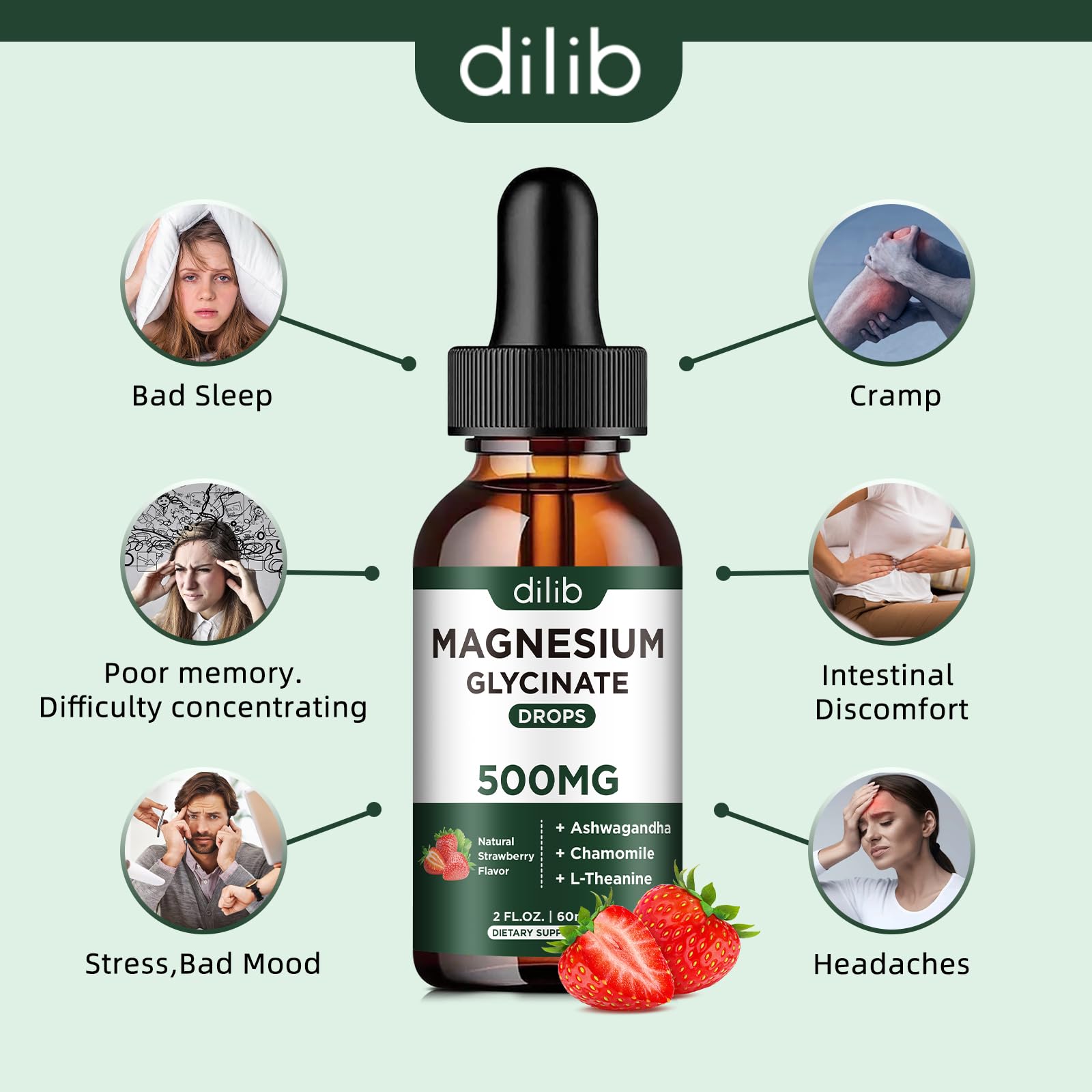 dilib magnesium glycinate drops ingredients panel highlights key botanicals