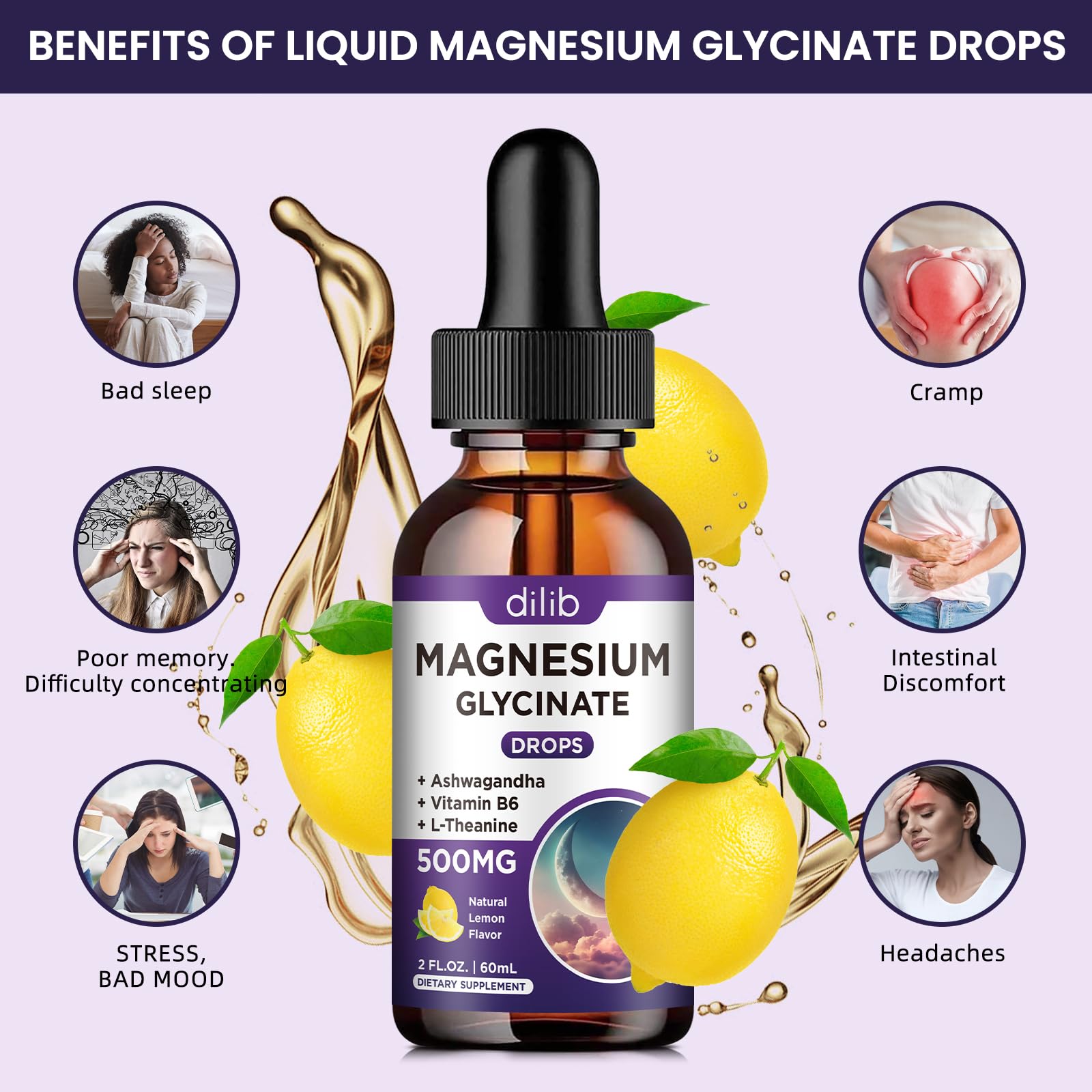 dilib magnesium glycinate drops label highlights vegan formula