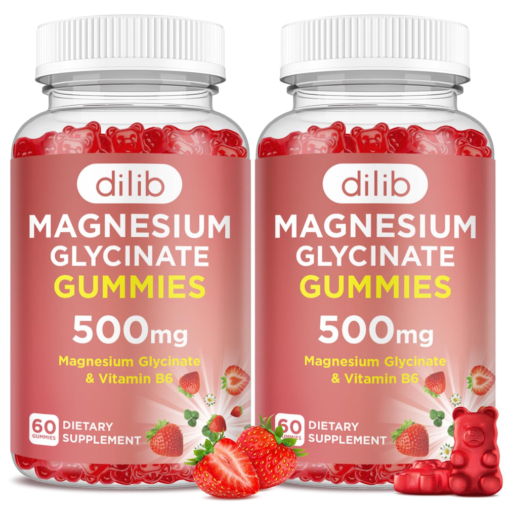 Dilib Magnesium Glycinate Gummies bottle shows high potency 500mg for calm energy