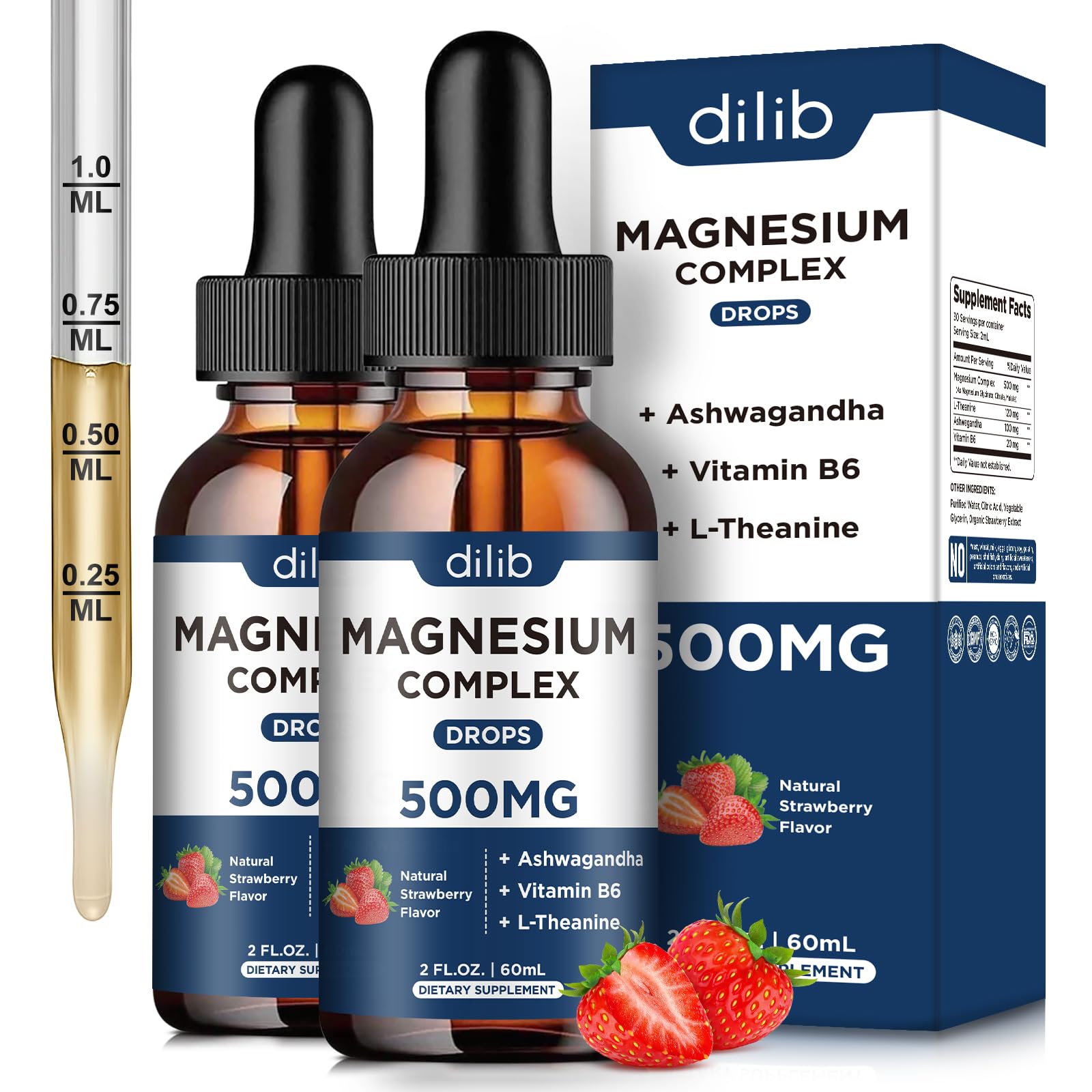 Dilib Magnesium Glycinate Drops bottle pour showing quick absorption and sleep support