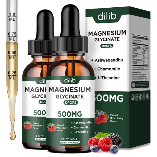 Dilib Magnesium Glycinate Liquid Drops bottle front for stress support.