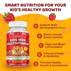 dilib Nutrition ingredients visual – includes 16 essential nutrients for growth.