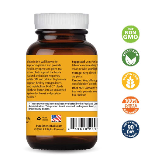 Pure Essence Dim D capsules close-up showing easy-to-swallow form.