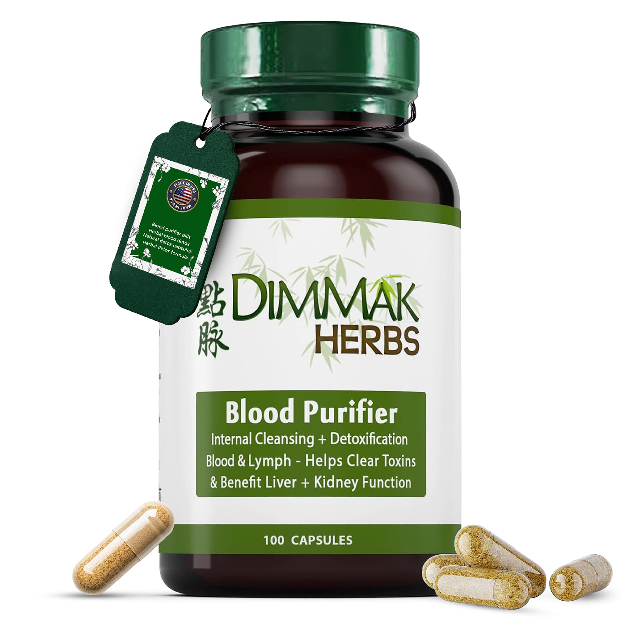 Dimmak Herbs Blood Purifier bottle front displays clean label for detox support