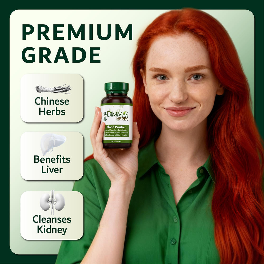 Dimmak Herbs Blood Purifier label closeup emphasizes organic, potent herbal formula