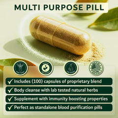 Dimmak Herbs Blood Purifier packaging on shelf communicates natural detox support