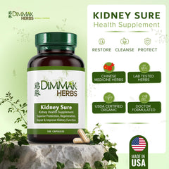 Dimmak Herbs Kidney Sure label close-up highlighting the formulation.
