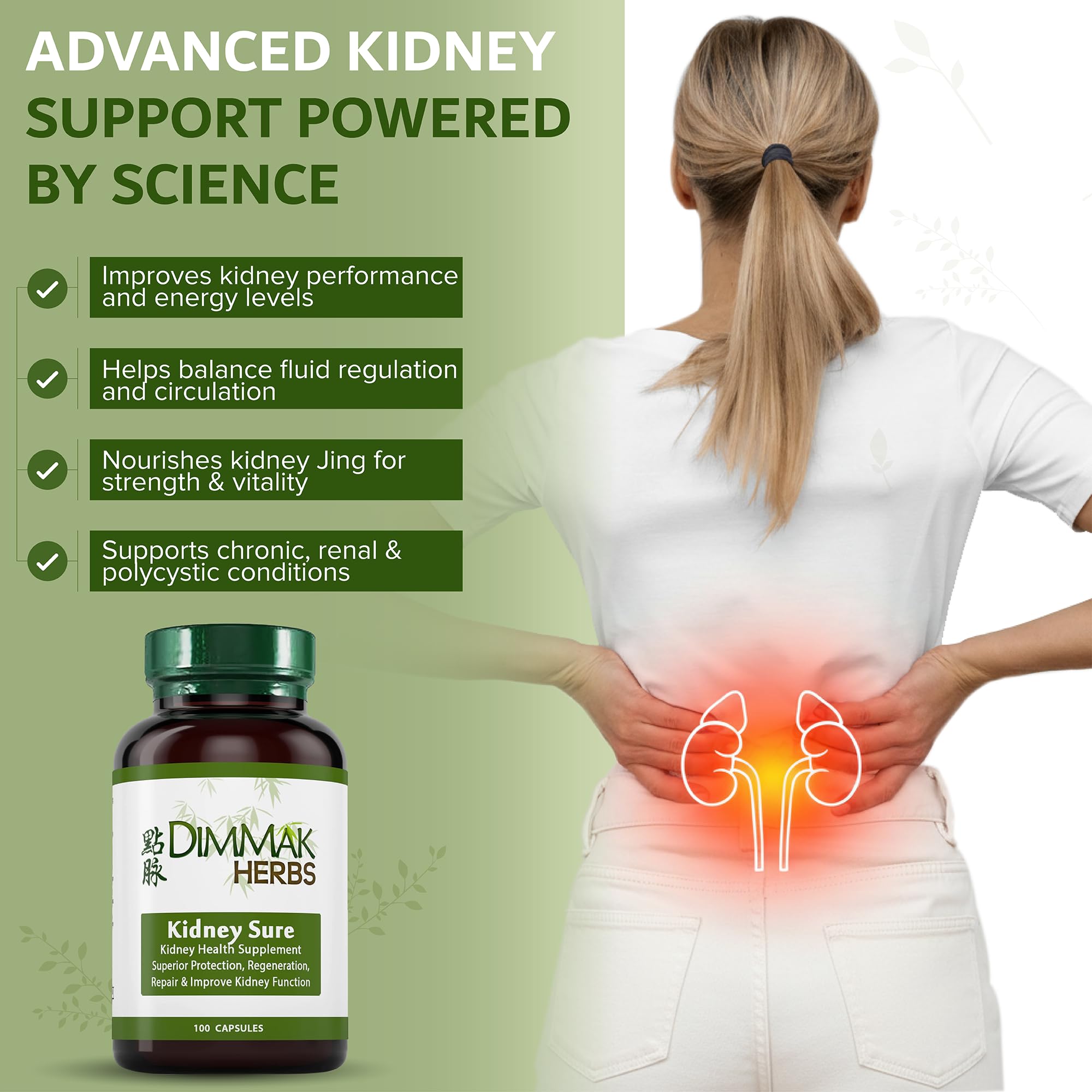 Dimmak Herbs Kidney Sure bottle pouring capsules for easy daily dosing.