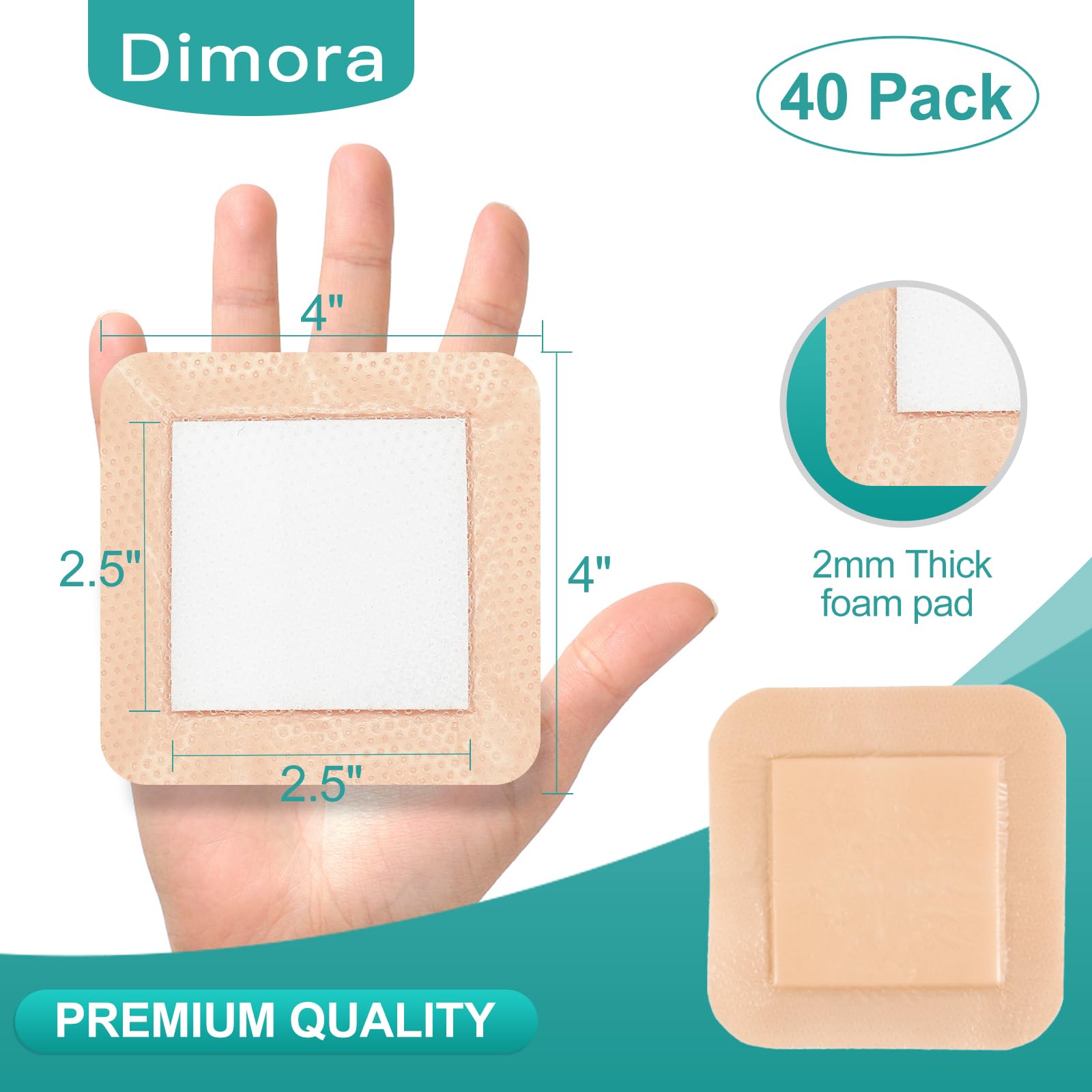 Dimora border 4x4 foam dressing close-up of soft silicone layer for gentle adhesion.