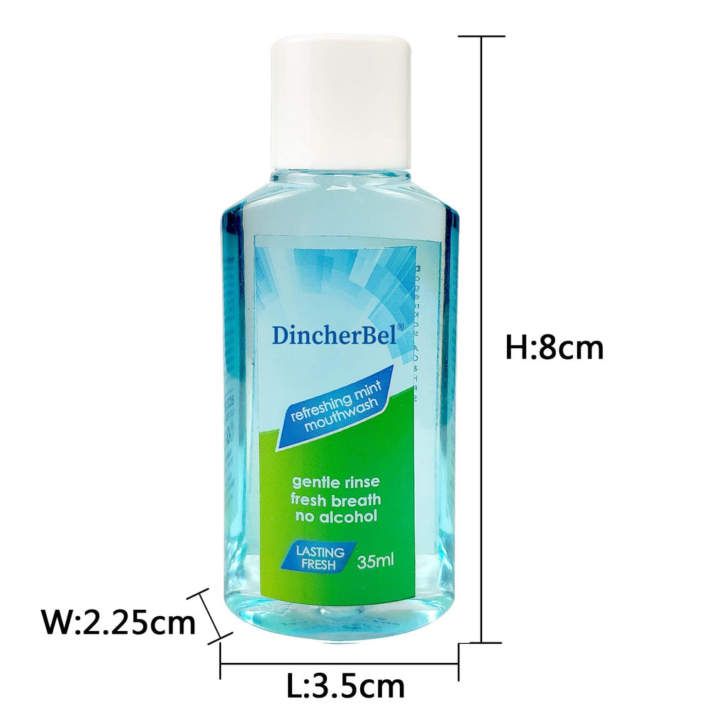 DincherBel compact mint mouthwash for easy storage in a bag