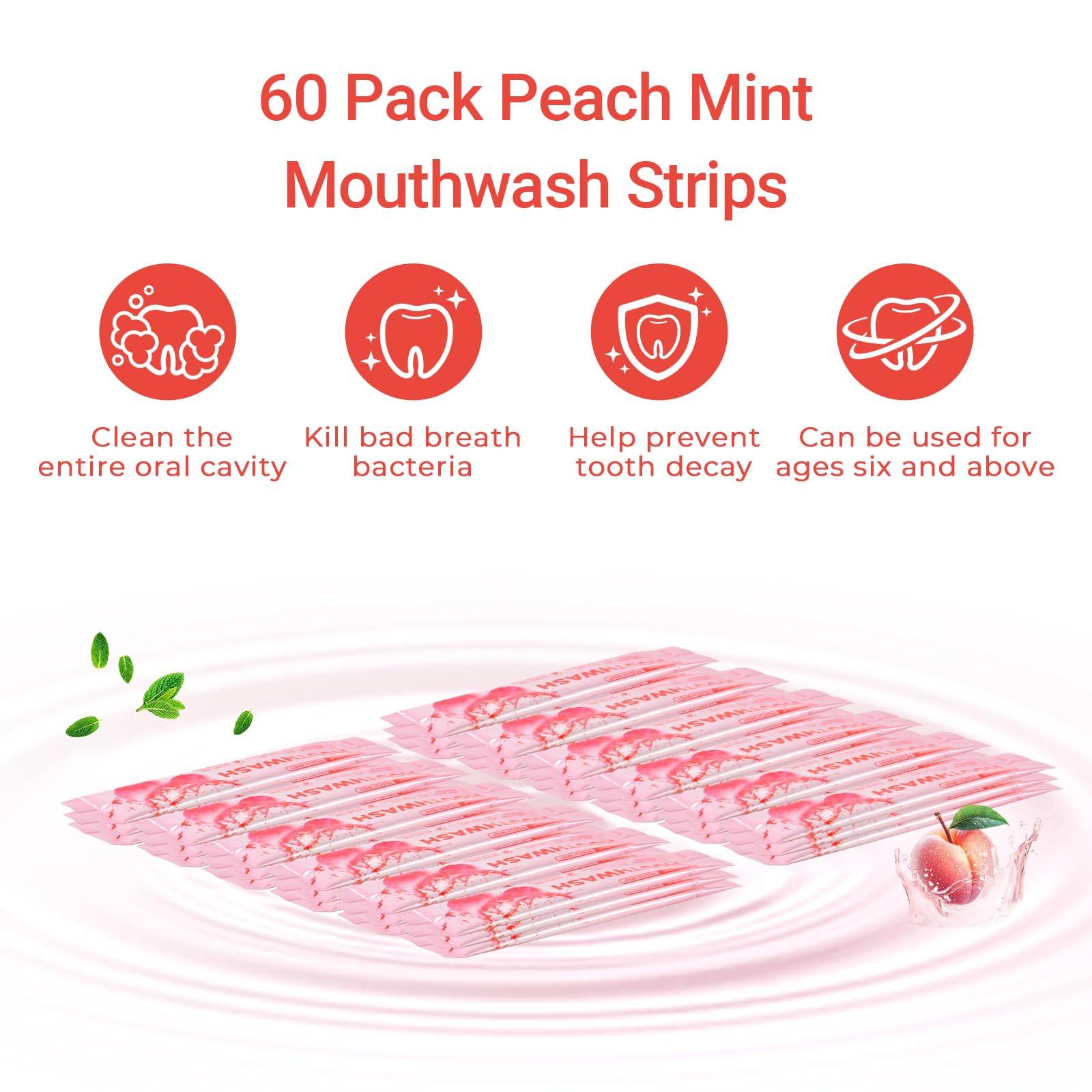 DincherBel peach mint mouthwash packets ready for travel in a compact pouch.