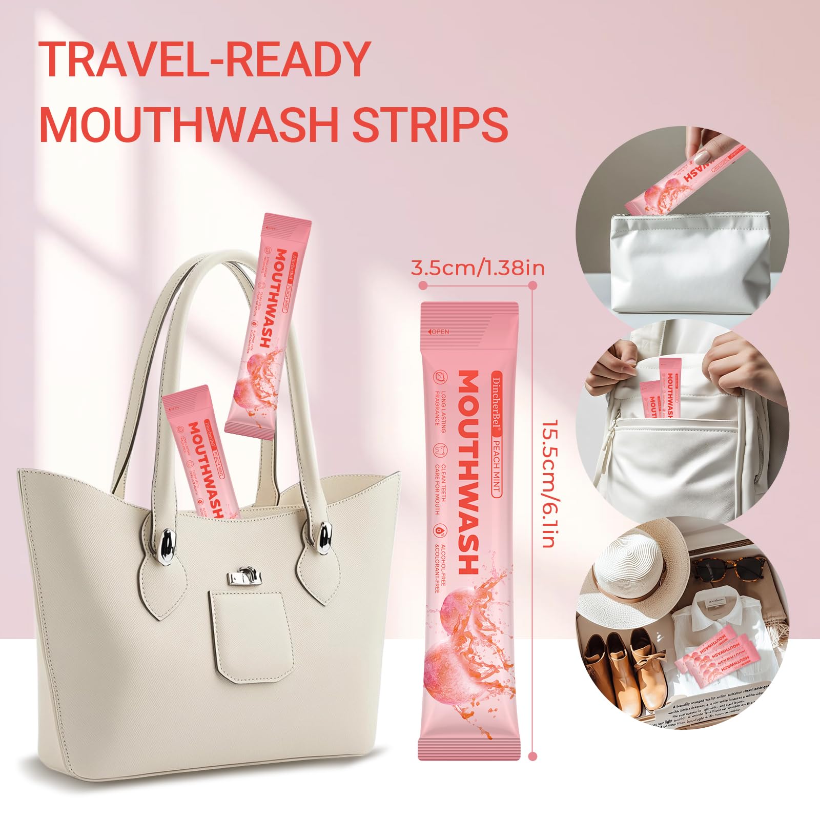 DincherBel alcohol-free mouthwash packets keep mouths comfortable during journeys.