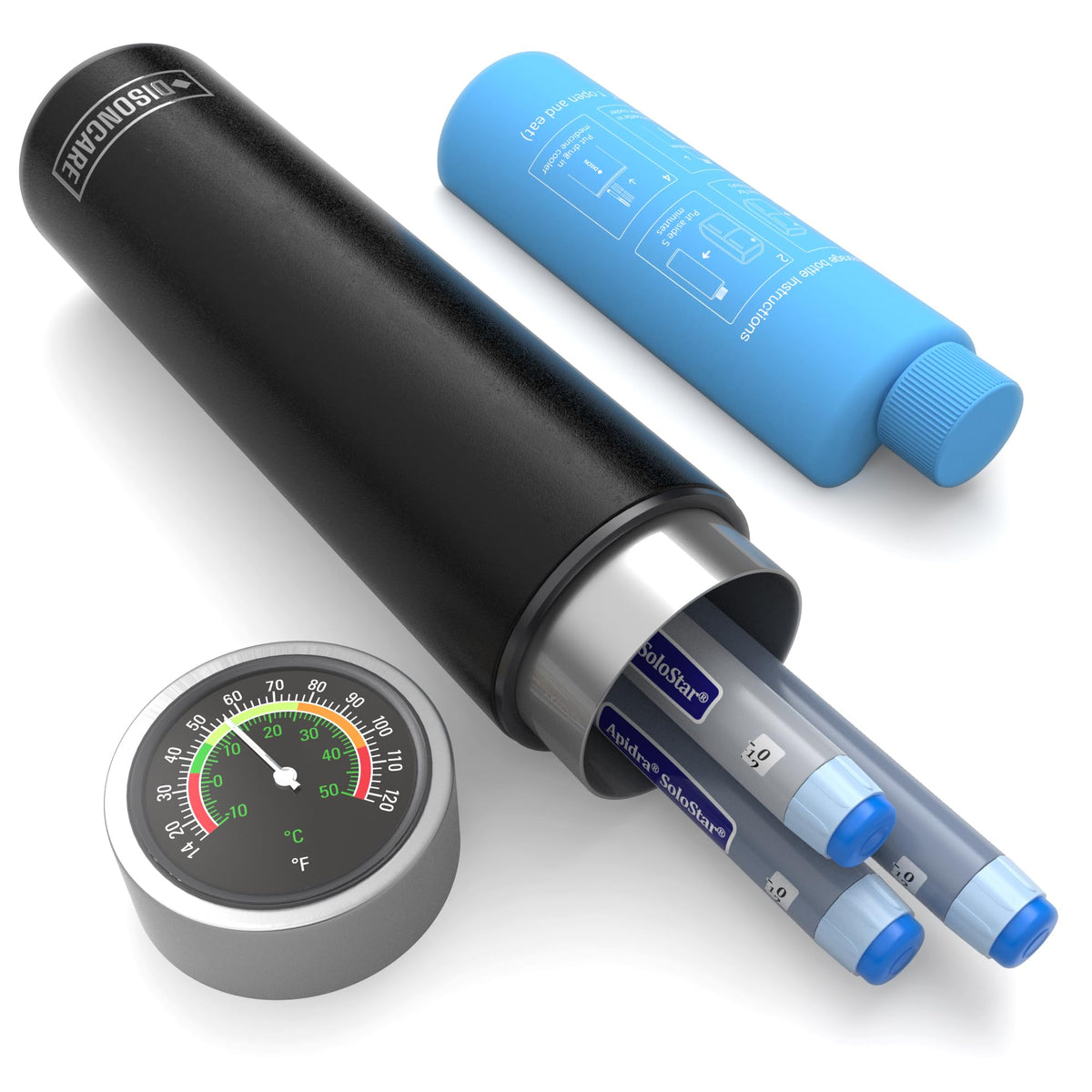 DISONCARE Odyssey 60H insulin cooler front view for travel-ready storage