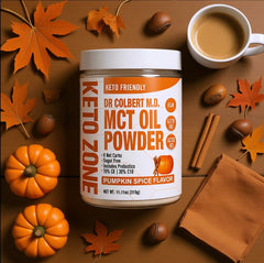 Divine Health Dr. Colbert MCT Oil Powder nutrition panel highlights gluten-free, non-GMO ingredients.