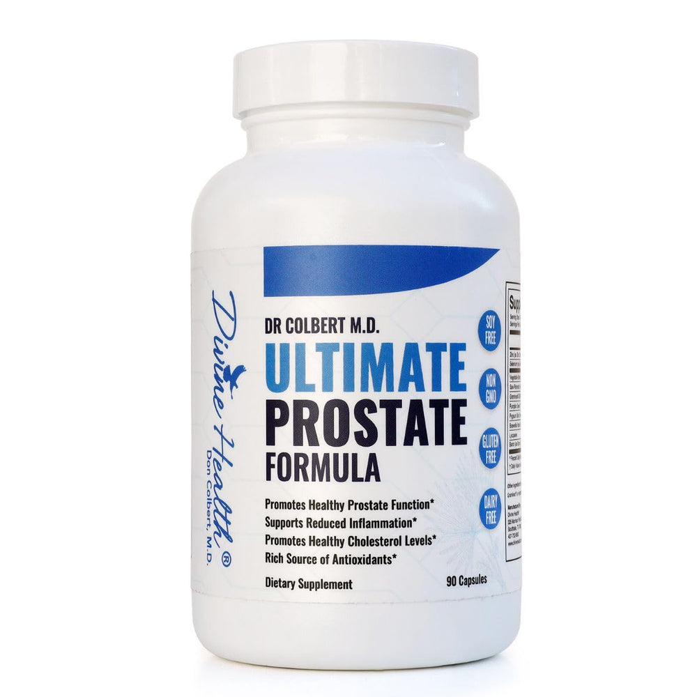 Divine Health Dr Colbert Ultimate Prostate Formula bottle showing 90 veggie capsules for daily use