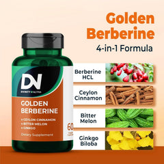 Divinity Nutra Golden Berberine capsules shown close-up for convenient daily use.