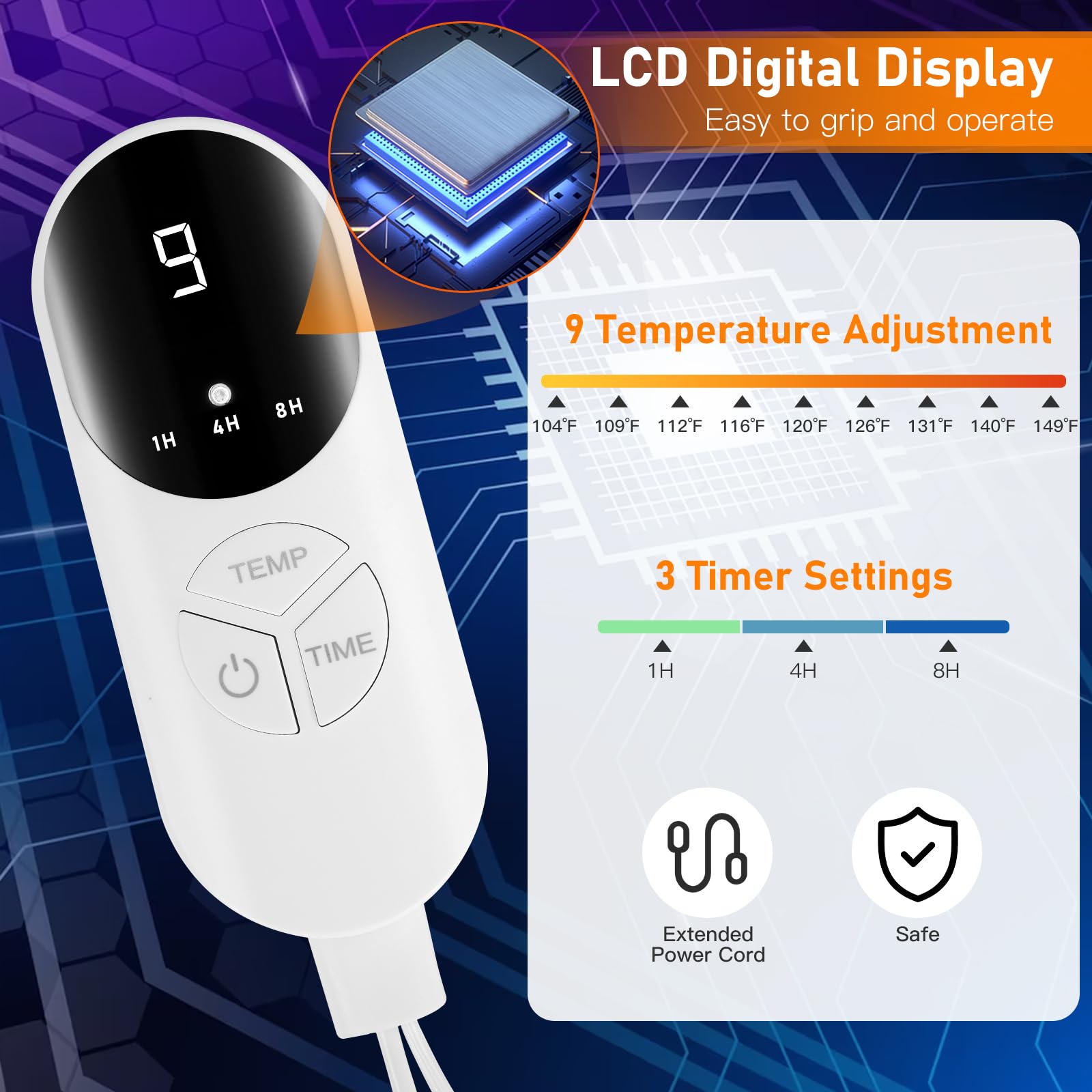 Diweez foot warmer offers six heating levels for personalized comfort.
