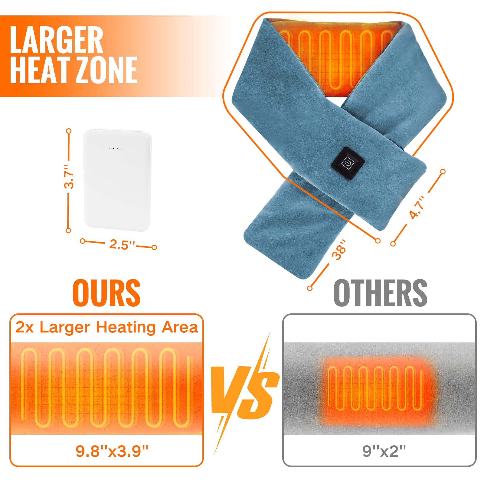 Diweez neck heating pad powered by 5000mAh USB bank for on-the-go warmth.