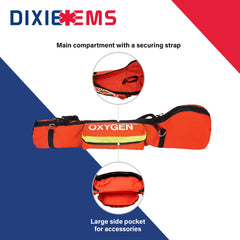 Dixie EMS O2 Shoulder Bag dimensions 34x10x7 inches for E-size cylinders.