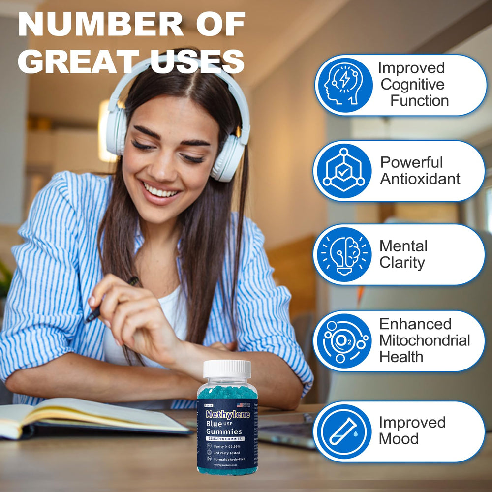 Diytoolsman Methylene Blue Gummies label highlights pharmaceutical-grade formula for brain health.