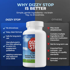 Dizzy Stop grape seed extracts highlight vascular health and inner ear balance.