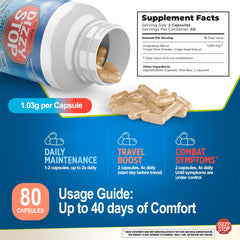 Dizzy Stop vegan capsules close-up highlighting non-drowsy relief.