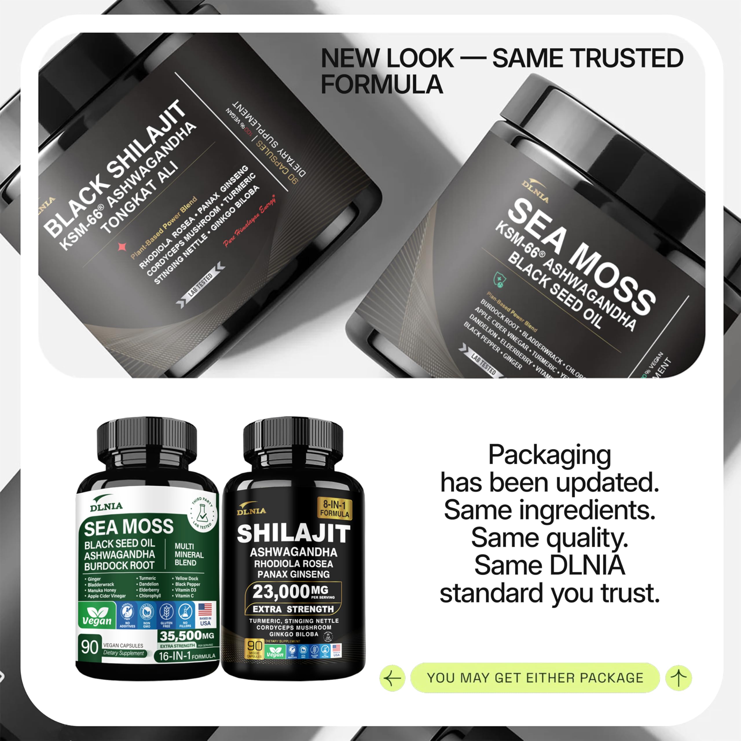 DLNIA Bundle overview packaging shows a complete wellness routine in two bottles.