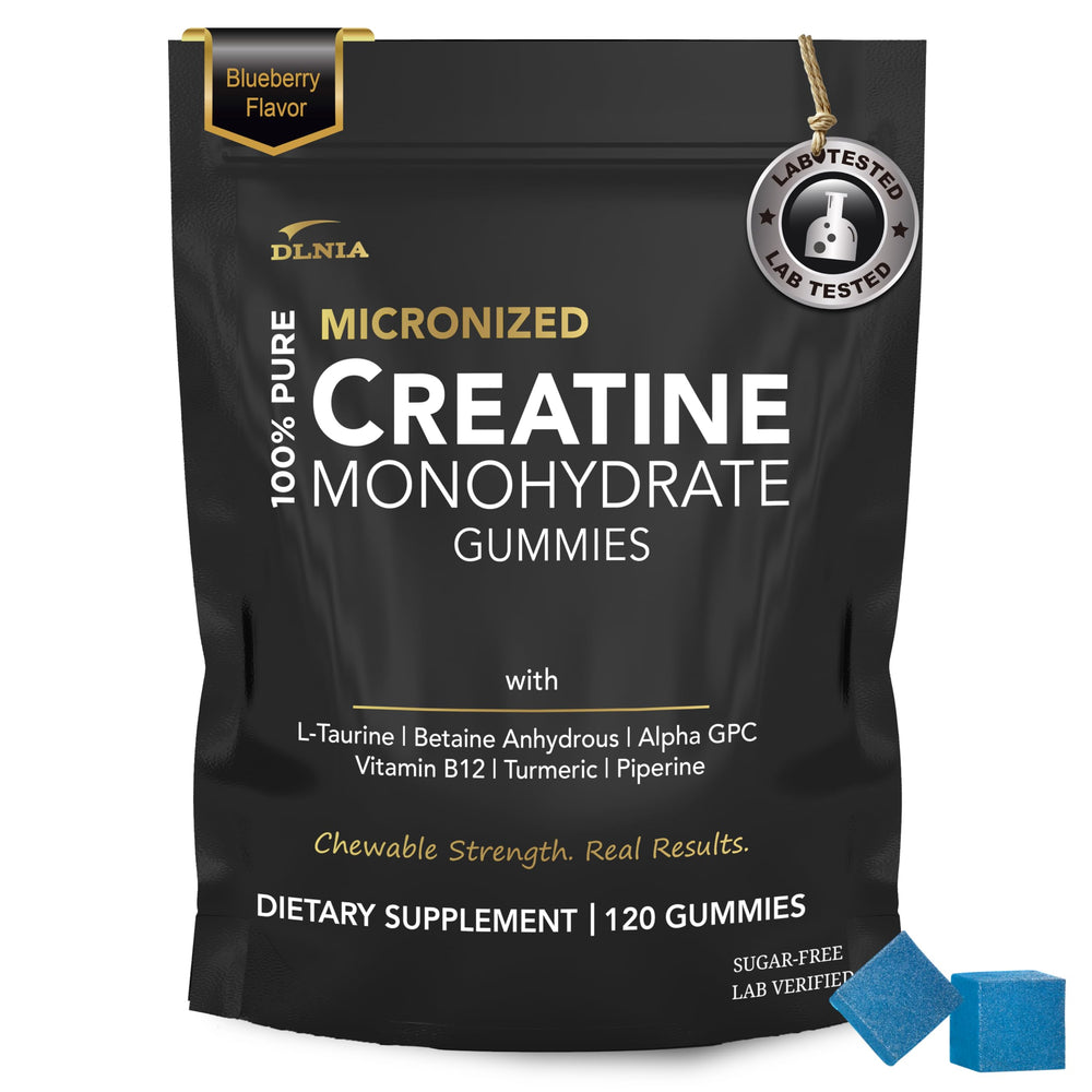 DLNIA Creatine Monohydrate Gummies bottle ready for gym energy and daily performance