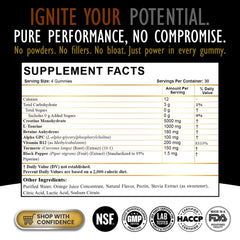 DLNIA Creatine Monohydrate Gummies jar closeup highlighting vegan, non-GMO formula for workouts.